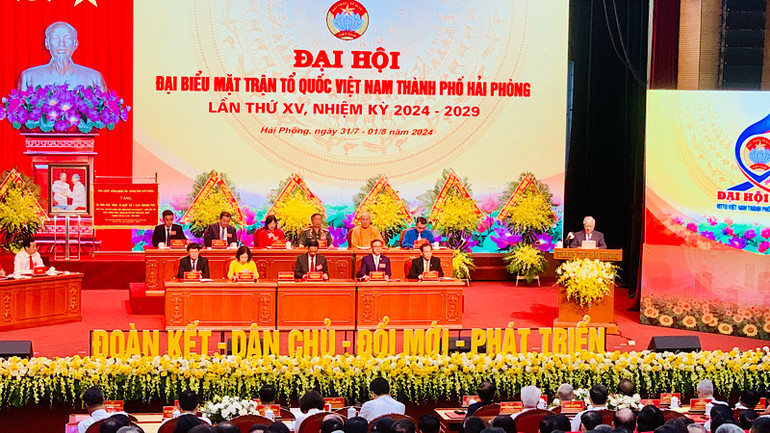 Quang cảnh Đại hội đại biểu Mặt trận Tổ quốc Việt Nam thành phố Hải Phòng lần thứ 15, nhiệm kỳ 2024-2029.
