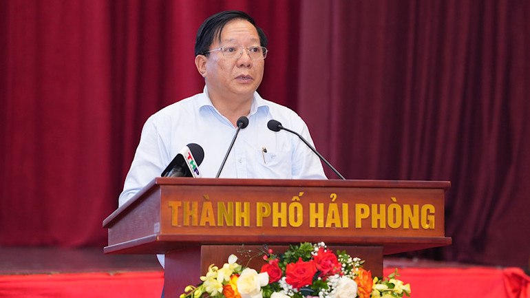 Phó Chủ tịch Ủy ban nhân dân thành phố Hải Phòng Nguyễn Đức Thọ phát biểu tại hội thảo.