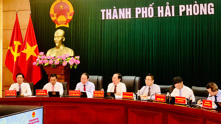 Lãnh đạo Bộ Khoa học-Công nghệ và lãnh đạo thành phố Hải Phòng chủ trì hội nghị.