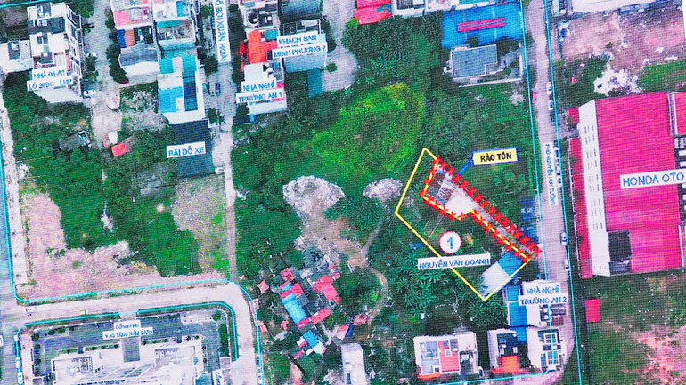 Vị trí cưỡng chế thu hồi đất (đường x màu đỏ).