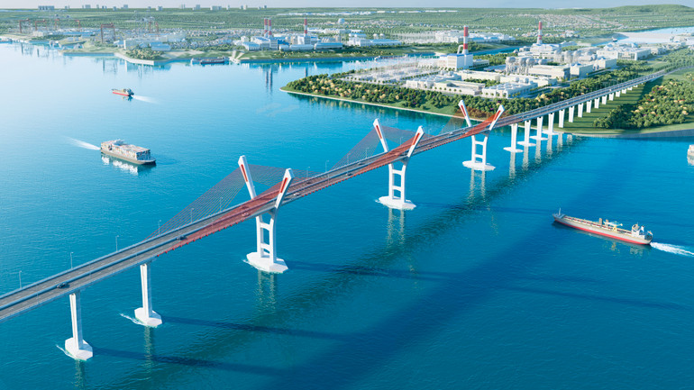 Cầu Bến Rừng nối huyện Thủy Nguyên (Hải Phòng) với tỉnh Quảng Ninh đang gấp rút hoàn tất để đưa vào khai thác.