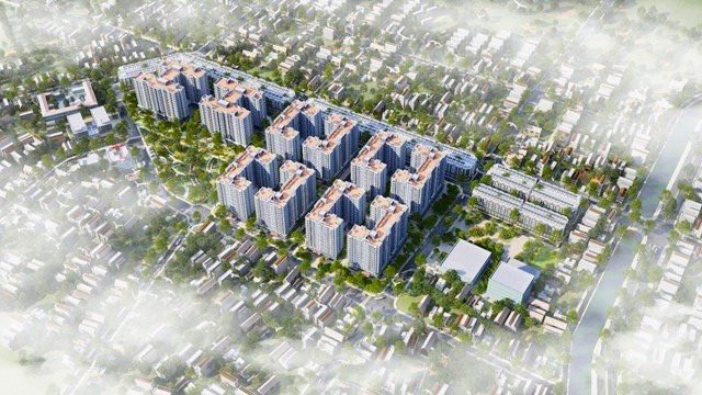 Phối cảnh Khu nhà ở xã hội nhìn từ trên cao.