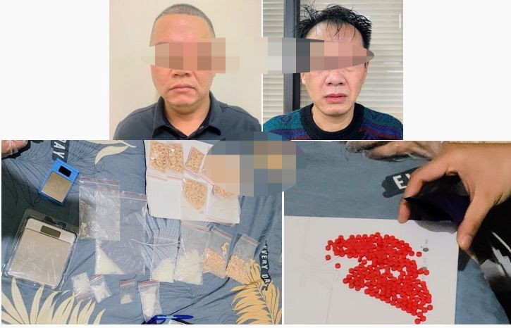 Hai đối tượng Nhân và Tân cùng số tang vật ma túy bị bắt giữ. Hai đối tượng Nhân và Tân cùng số tang vật ma túy bị bắt giữ.