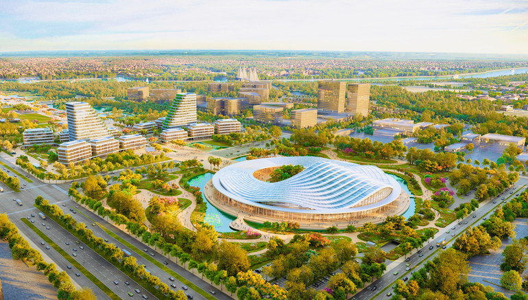 Công trình khi hoàn thành sẽ góp phần hoàn thiện đồng bộ cảnh quan kiến trúc khu vực đô thị mới bắc sông Cấm theo hướng đồng bộ và hiện đại, mang tầm cỡ quốc tế.