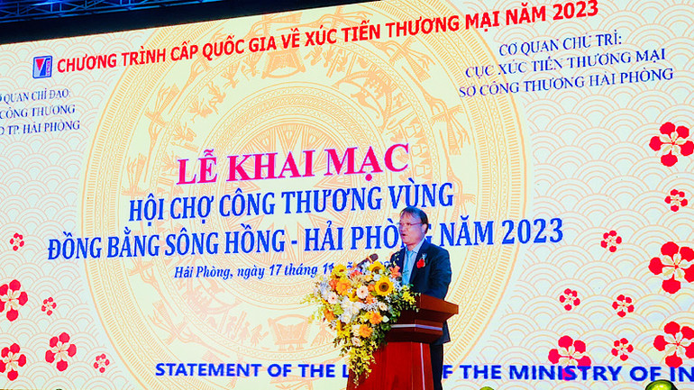 Thứ trưởng Công thương Đỗ Thắng Hải phát biểu tại Lễ khai mạc hội chợ.