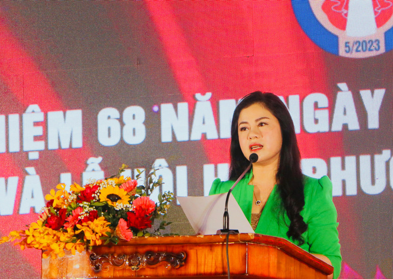 Giám đốc Sở Văn hóa và Thể thao Hải Phòng Trần Thị Hoàng Mai phát biểu khai mạc Liên hoan múa rối Hải Phòng mở rộng 2023.