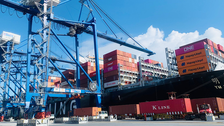 Cảng container quốc tế Tân Cảng Hải Phòng ngày càng hiện đại, thu hút nhiều hãng tàu, nhiều tuyến dịch vụ vận tải lớn đến làm hàng tại đây.