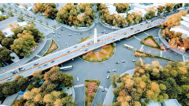 Phối cảnh nút giao thông khác mức đang được triển khai xây dựng.