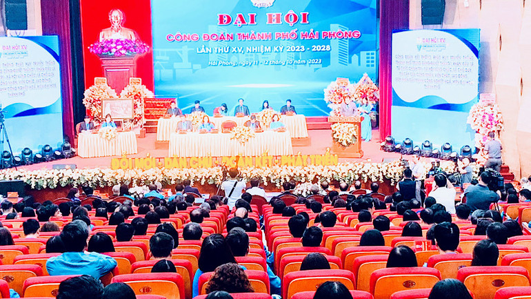 Quang cảnh Đại hội Công đoàn thành phố Hải Phòng lần thứ 15.