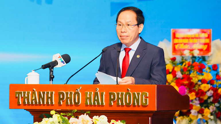 Bí thư Thành ủy Hải Phòng Lê Tiến Châu phát biểu tại Đại hội.