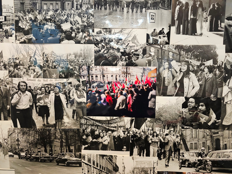 Nhân dân Pháp và bạn bè quốc tế tổ chức tuần hành bày tỏ sự đoàn kết với phái đoàn Chính phủ Việt Nam Dân chủ Cộng hòa và Mặt trận Dân tộc giải phóng miền nam Việt Nam tại Hội nghị Paris, năm 1972. (Ảnh: MINH DUY)
