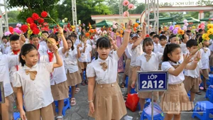 Học sinh Trường tiểu học Hoàng Mai, Hà Nội. (Ảnh THẾ ĐẠI)