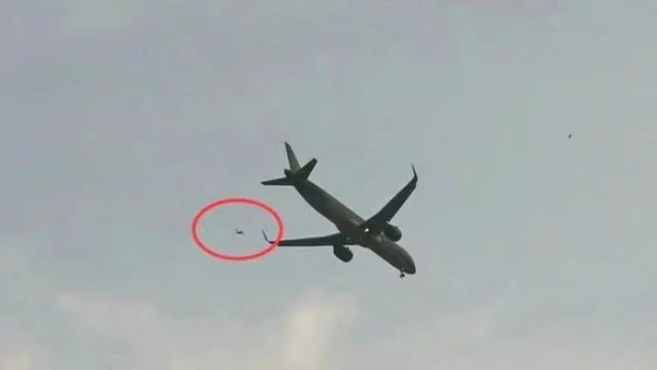 Ảnh vật thể bay lạ nghi là drone tại khu vực tiếp cận Cảng Hàng không quốc tế Cát Bi. (Ảnh: Công an Hải Phòng)