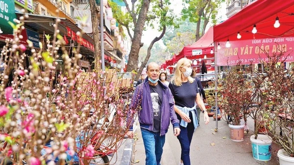 Chợ hoa Hàng Lược thu hút nhiều khách quốc tế đến khám phá.