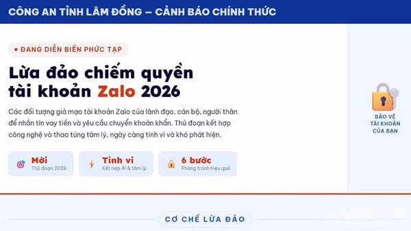 Công an tỉnh Lâm Đồng cảnh báo thủ đoạn giả mạo tài khoản Zalo của lãnh đạo để lừa đảo chiếm đoạt tài sản.