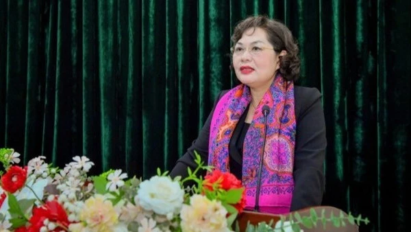 Đồng chí Nguyễn Thị Hồng thay mặt các đồng chí được giới thiệu ứng cử phát biểu tại Hội nghị.