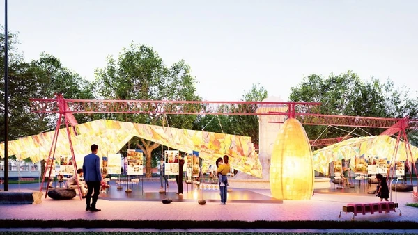 Một triển lãm độc đáo làm từ giấy dó truyền thống và vật liệu tái chế tại Vườn hoa Diên Hồng.