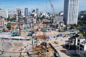 [Ảnh] Toàn cảnh vị trí xây dựng ga ngầm tuyến metro số 5 tại nút giao Vành đai 1 Hà Nội