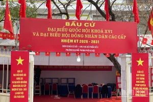 Cờ, pano, khẩu hiệu được trang hoàng tại các khu vực bỏ phiếu.