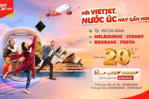 Từ nay đến 23 giờ ngày 16/8/2026 (GMT+7), hành khách tiết kiệm đến 20% giá vé Deluxe, SkyBoss và Business (chưa bao gồm thuế, phí) khi mua vé và nhập mã VJAUS20.