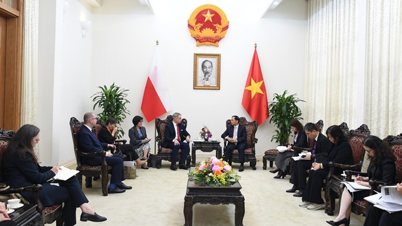 Phó Thủ tướng Bùi Thanh Sơn đã tiếp Phó Thủ tướng, Bộ trưởng Kỹ thuật số Cộng hòa Ba Lan. (Ảnh: VGP/Hải Minh)