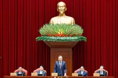 Tổng Bí thư Tô Lâm và các đồng chí lãnh đạo Đảng, Nhà nước tại cuộc gặp mặt. (Ảnh: TTXVN)