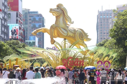 Rất đông người dân đã đổ về tham quan đường hoa Nguyễn Huệ.