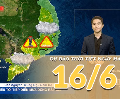[Video] Dự báo thời tiết đêm nay và ngày mai ngày 16/6/2026: Mưa dông diện rộng tiếp diễn tại Bắc Bộ, nhiều nơi mưa to