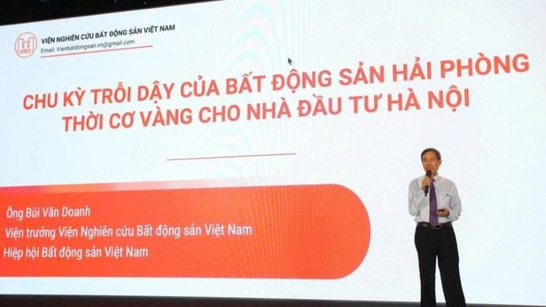 Ông Bùi Văn Doanh, Viện trưởng Viện Nghiên cứu bất động sản Việt Nam, Hiệp hội Bất động sản Việt Nam dự báo đã đến "thời cơ vàng" cho nhà đầu tư bất động sản Hải Phòng. (Ảnh: PV) bdshp4.jpg