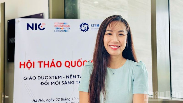 Frau Nguyen Phuong Linh, Direktorin des Instituts für Management und nachhaltige Entwicklung (MSD), sprach am Rande des Workshops. (Foto: HNV) ndo_br_stem1.jpg