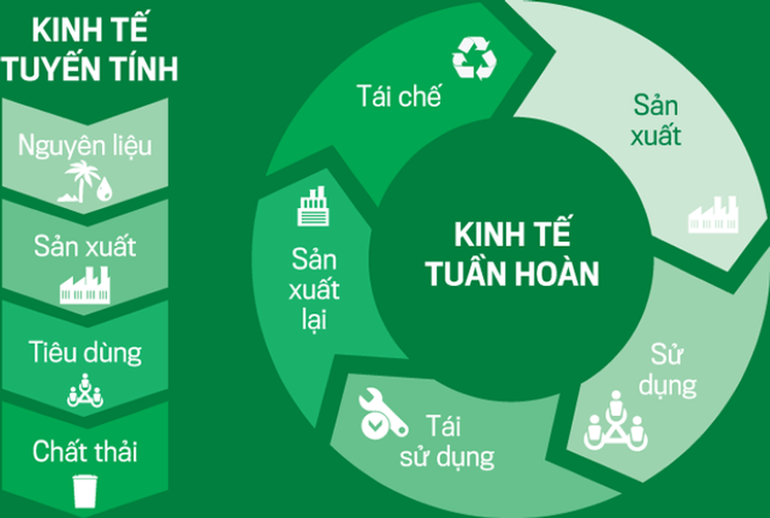 Biểu đồ so sánh khái quát giữa kinh tế tuyến tính với kinh tế tuần hoàn. (Nguồn: Bộ Nông nghiệp và Môi trường) ktth.png