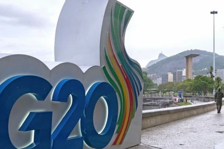 Biểu tượng G20 tại Rio de Janeiro (Brazi;) hồi tháng 11 năm ngoái. (Ảnh: THX/TTXVN)
