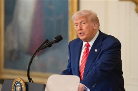 Tổng thống Mỹ Donald Trump phát biểu tại Nhà Trắng ngày 8/5/2025. (Ảnh: THX/TTXVN)