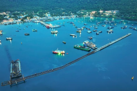 Tàu đánh bắt neo đậu trên biển An Giang.