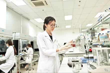 Nghiên cứu các chủng vi sinh vật có hoạt tính sinh học cao phục vụ sản xuất sản phẩm cho nông nghiệp trong phòng thí nghiệm. (Ảnh THẾ ĐẠI)