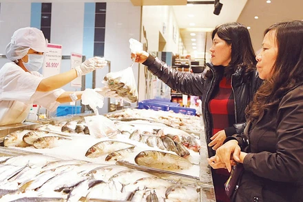 Người tiêu dùng mua sắm hàng hóa tại siêu thị AEON Mall Long Biên, Hà Nội. (Ảnh ĐĂNG ANH)