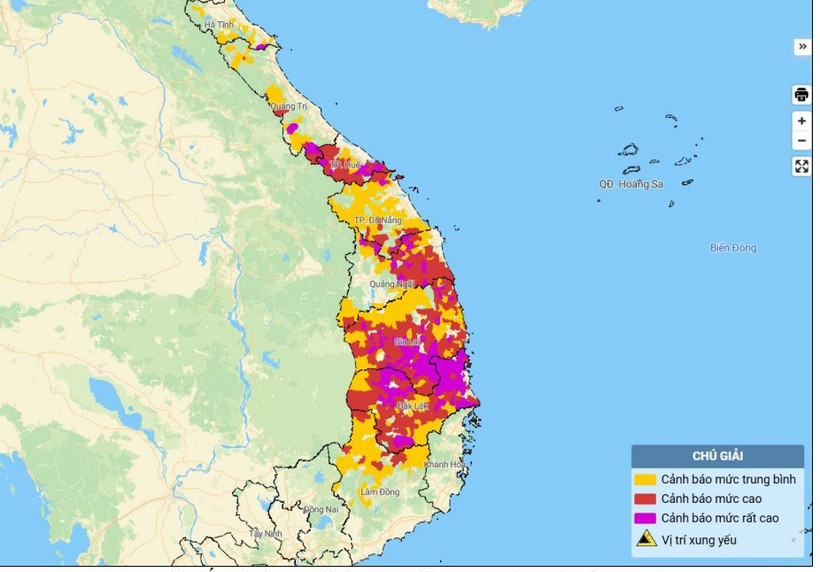 Bản đồ nguy cơ lũ quét, sạt lở đất đá trên các khu vực.