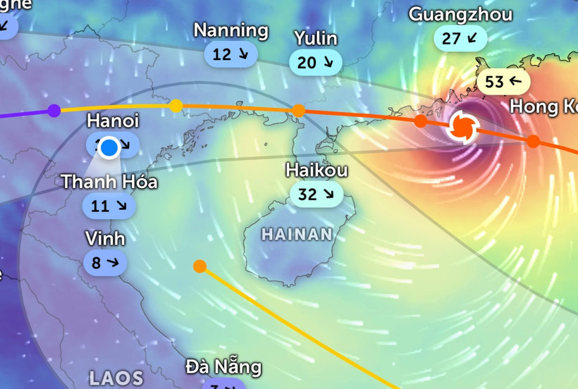 Vị trí bão số 9 lúc 8 giờ 30 phút sáng 24/9. (Ảnh: Zoom Earth)