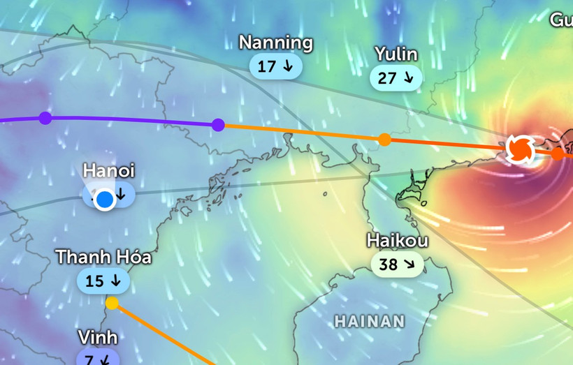 Vị trí tâm bão số 9 lúc 15 giờ 30 phút ngày 24/9. (Ảnh: Zoom Earth)