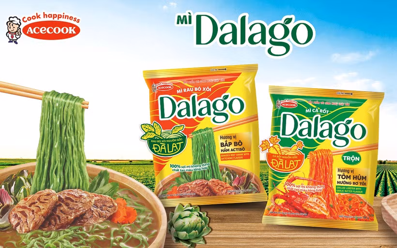 Dalago có nguyên liệu rau củ trong sợi mì với nguyên liệu được trồng và thu hoạch trực tiếp tại Đà Lạt.