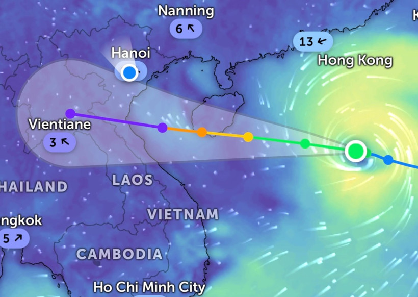 Vị trí hiện tại bão số 5. (Ảnh Zoom Earth)