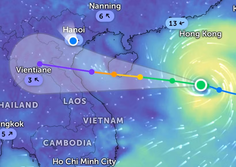 Vị trí hiện tại bão số 5. (Ảnh Zoom Earth)