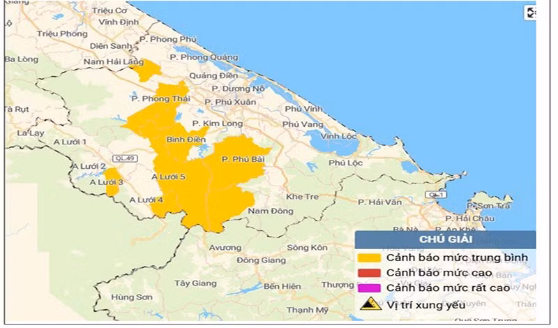 Bản đồ nguy cơ lũ quét, sạt lở đất đá trên các khu vực.