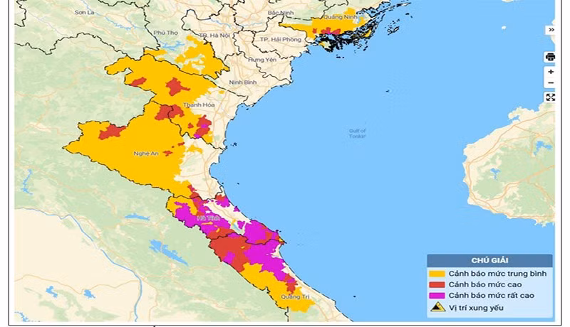 Bản đồ nguy cơ lũ quét, sạt lở đất đá trên các khu vực.