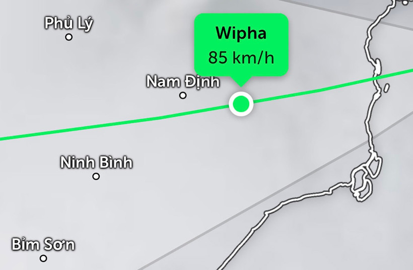 Bão số 3 đang ở khu vực tỉnh Hưng Yên, Ninh Bình. (Ảnh: Zoom Earth).