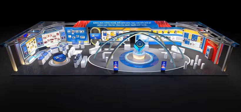 Phối cảnh khu triển lãm thành tựu khoa học, công nghệ, đổi mới sáng tạo và chuyển đổi số do Bộ Khoa học và Công nghệ chủ trì. (Ảnh: MAI HÀ)