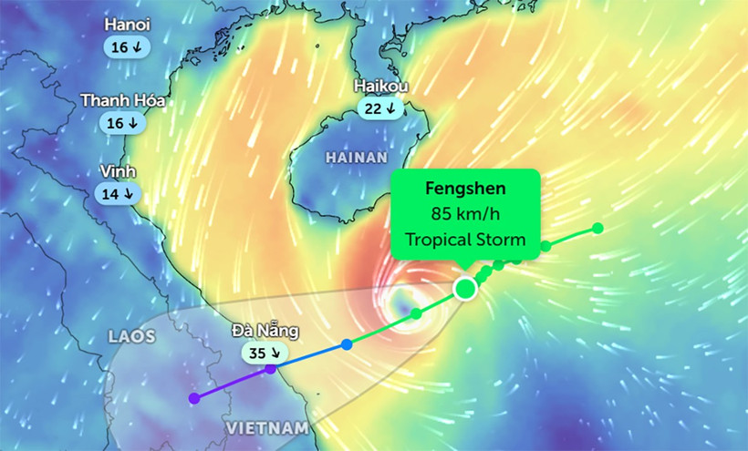 Vị trí bão số 12 lúc 9 giờ ngày 22/10. (Ảnh Zoom Earth)