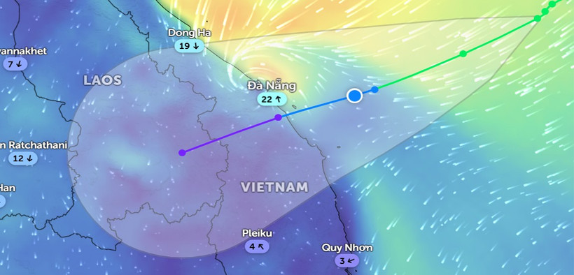 Vị trí bão số 12 lúc 14 giờ ngày 22/10. (Ảnh: Zoom Earth)