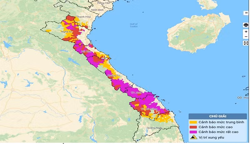 Bản đồ nguy cơ lũ quét, sạt lở đất đá trên các khu vực.