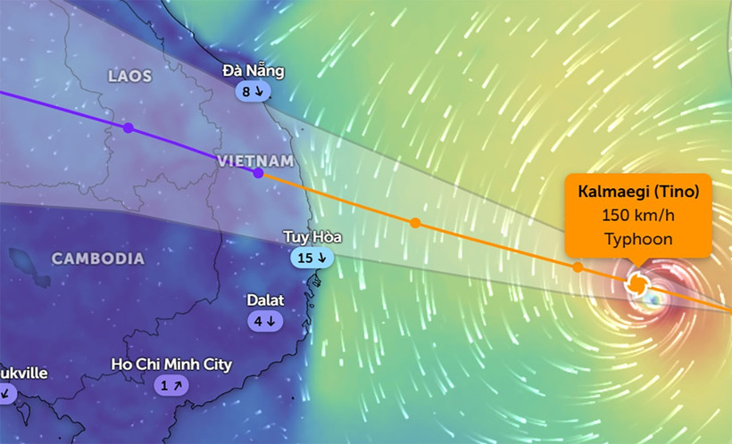 Vị trí bão số 13 lúc 20 giờ 15 phút ngày 5/11. (Ảnh: Zoom Earth)